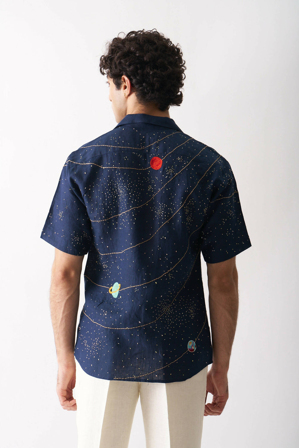 CELESTIAL PANORAMA - HAND EMBROIDERED UNISEX PURE LINEN SHIRT