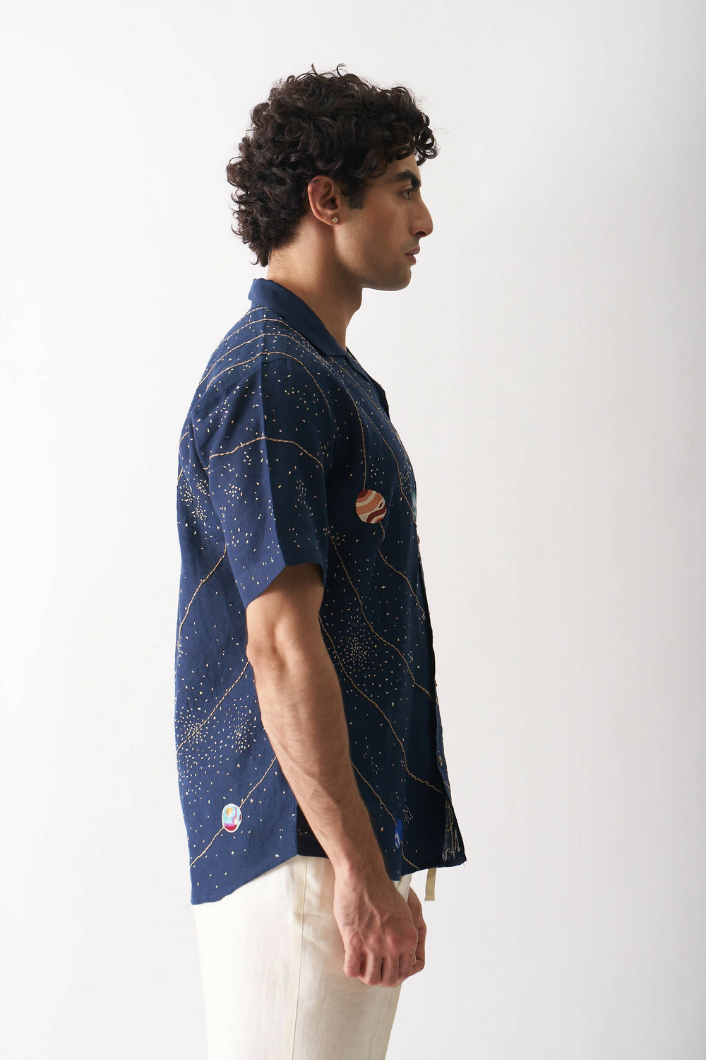 CELESTIAL PANORAMA - HAND EMBROIDERED UNISEX PURE LINEN SHIRT