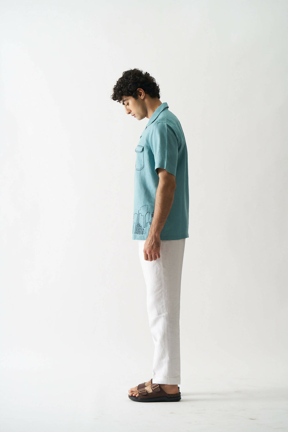 DOWNTOWN DREAMS - HAND EMBROIDERED UNISEX PURE LINEN SHIRT